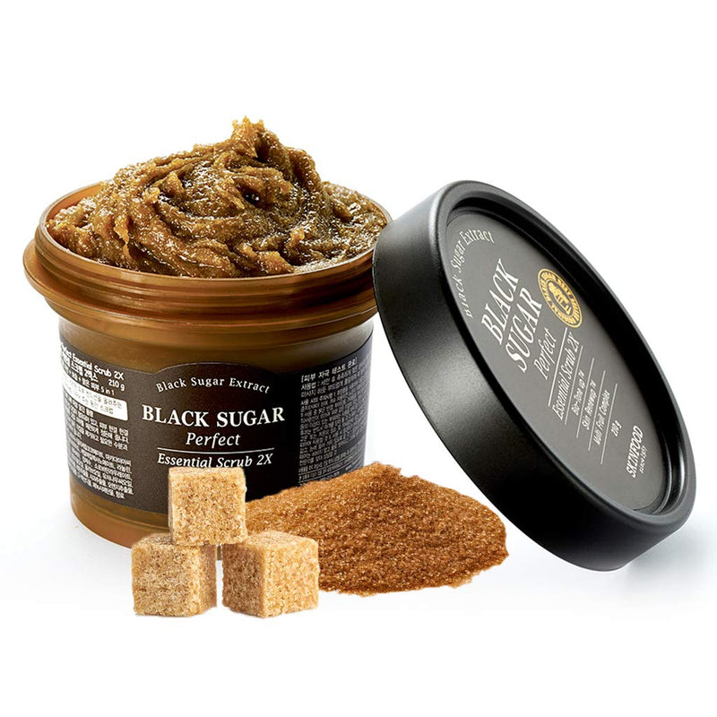 [Australia] - SKINFOOD Black Sugar Perfect Essential Scrub 210g - Facial Exfoliating Massage Scrub w/o Irritation - Removes Blackheads & Dead Skin Cells - Sugar Scrub Body Exfoliator for Men & Women (7.4 fl.oz.) 
