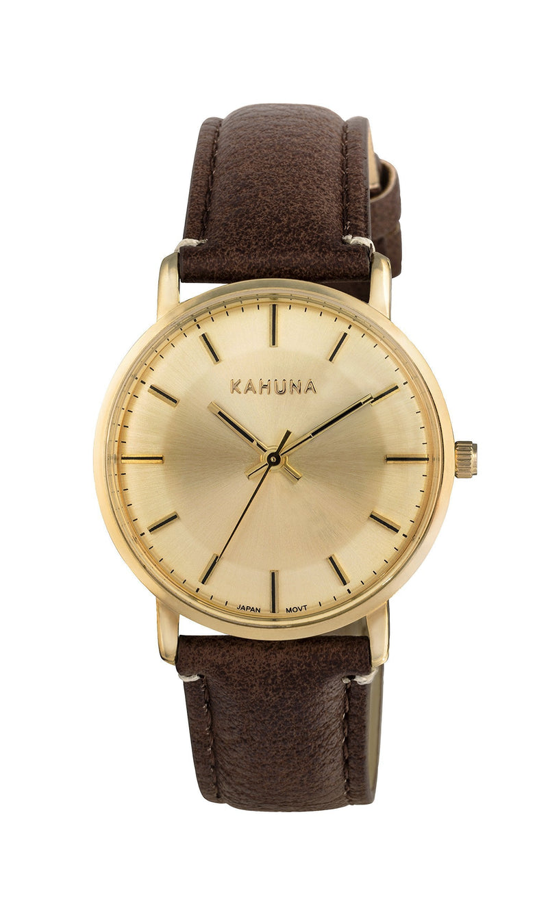 [Australia] - Kahuna Women's Quartz Watch with White Dial Analogue Display and Brown PU Strap KLS-0326L 