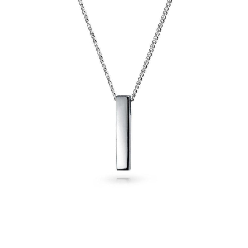 [Australia] - Personalized Message Initials Simple Geometric Minimalist Engravable 4 Sided Solid Cube Vertical Bar Pendant Necklace For Women For Teen 925 Sterling Silver No Engraving 