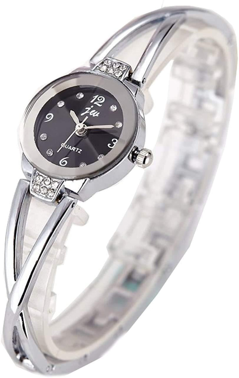 [Australia] - Women Watches Silver Bracelet Chain Rhinestone-Black 