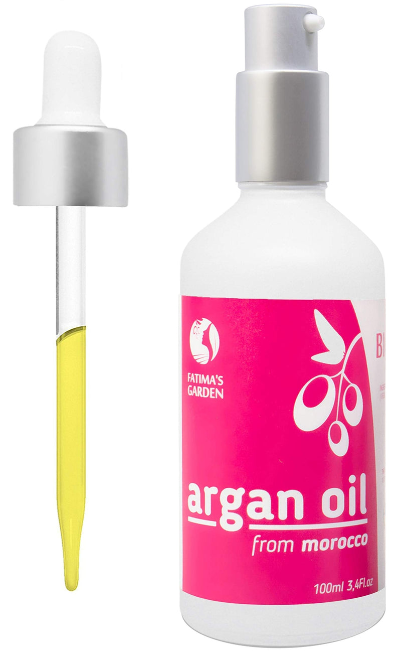 [Australia] - Argan Oil of Morocco by Fatima's Garden- Certified 100% Organic by Ecocert and USDA, moisturizer for Face, Hair, Body, Nails, cold-pressed| for soft, shiny & clear skin, strong hair 3.4 Fl oz-100ml 100 ml (Pack of 1) Pure Argan Oil 