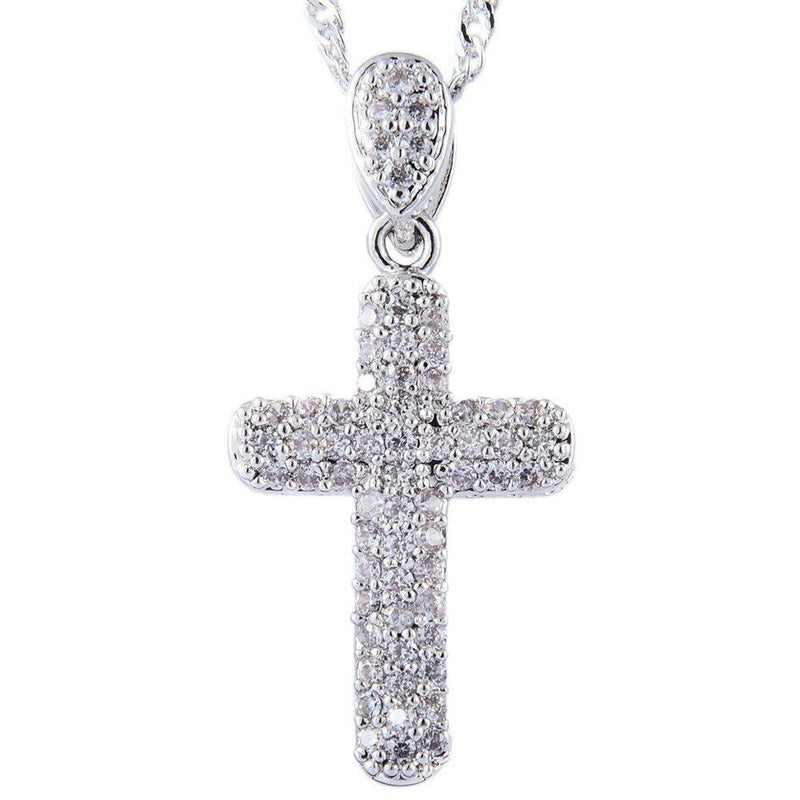 [Australia] - RIZILIA Cross Pendant with 45cm(18") Chain & Round Cut Gemstones CZ [White Topaz] in 18K White Gold Plated, Simple Modern Elegance 