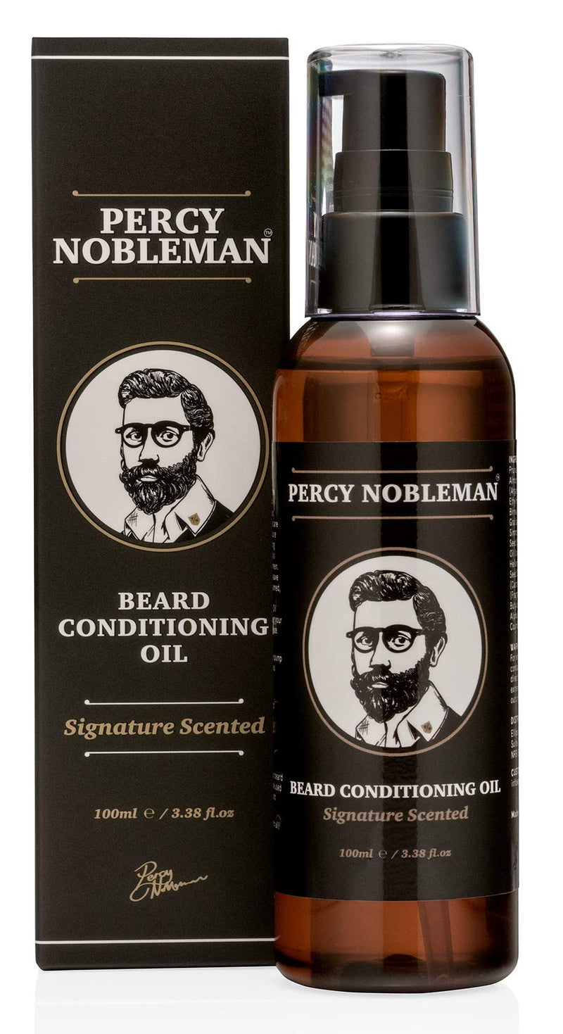 [Australia] - Beard Oil by Percy Nobleman - 99% Naturally Derived Newly Available Signature Scented Blend. Beard Conditioning Oil With a Special Mixture of Quality Ingredients that Softens and Conditions your Facial Hair. (100ml) 