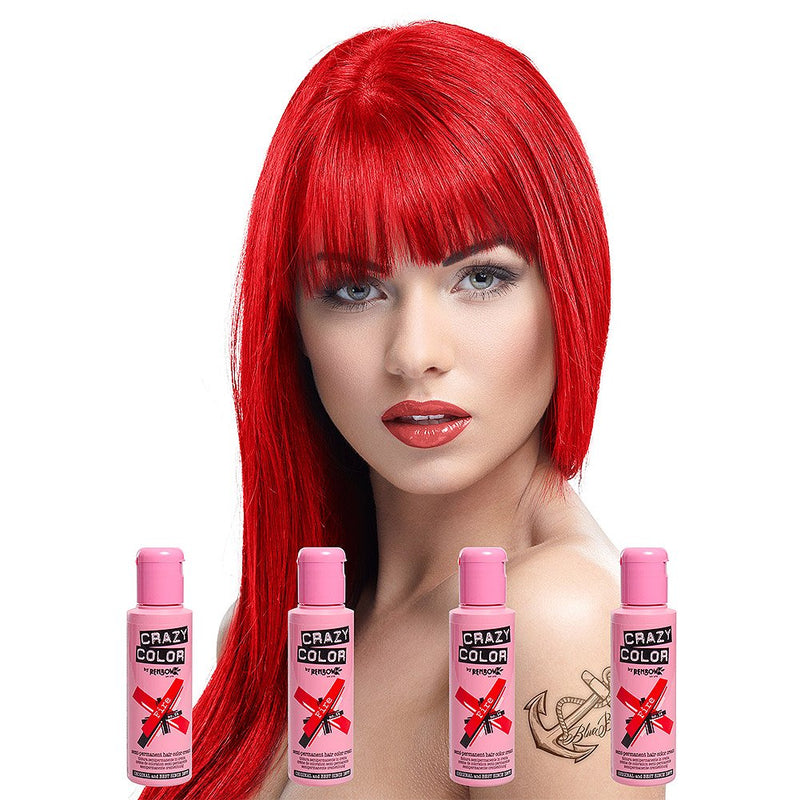[Australia] - 4 X Crazy Color Renbow Semi-Permanent Hair Colour Cream Dye 100ml Box of Four-Fire Fire 100 ml (Pack of 4) 