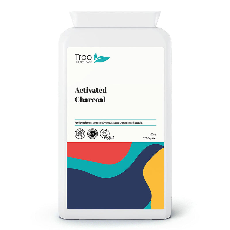 [Australia] - Activated Charcoal Supplement (300mg) - 120 Capsules | Steam Activated from Coconut | Contributes to Reducing Excessive Flatulence | UK Manufactured to GMP Standards 