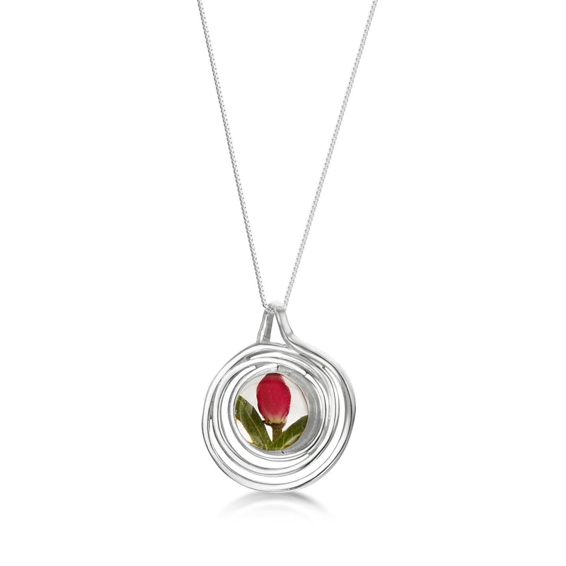 [Australia] - Sterling Silver Real Flower Pendant Necklace - tiny Rosebud - Spiral - 18" chain included 