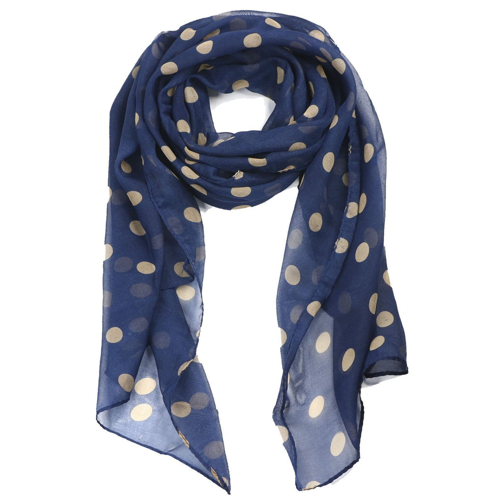 [Australia] - TRIXES Ladies Cream Polka Dots on Navy Blue Fashionable Scarf 