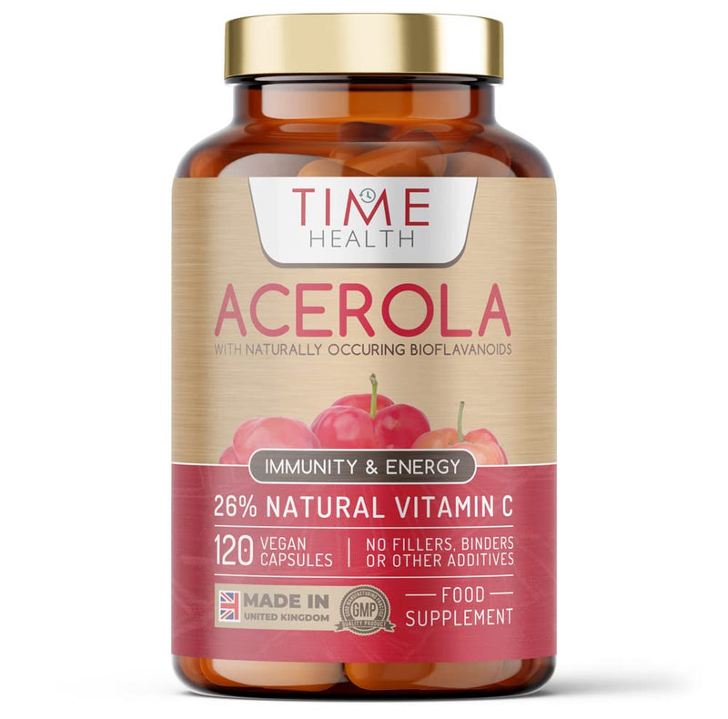 [Australia] - Acerola Cherry Extract Capsules - Natural & Wholefood Vitamin C - UK Manufactured - Zero Stearates or Flow Agents (120 Capsule Pouch) 120 Count (Pack of 1) 