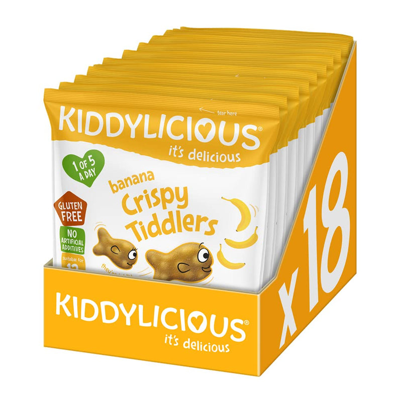 [Australia] - Kiddylicious Banana Crispy Tiddlers - Delicious Real Fruit Treat for Kids - Suitable for 12plus Months - 18 Packs 