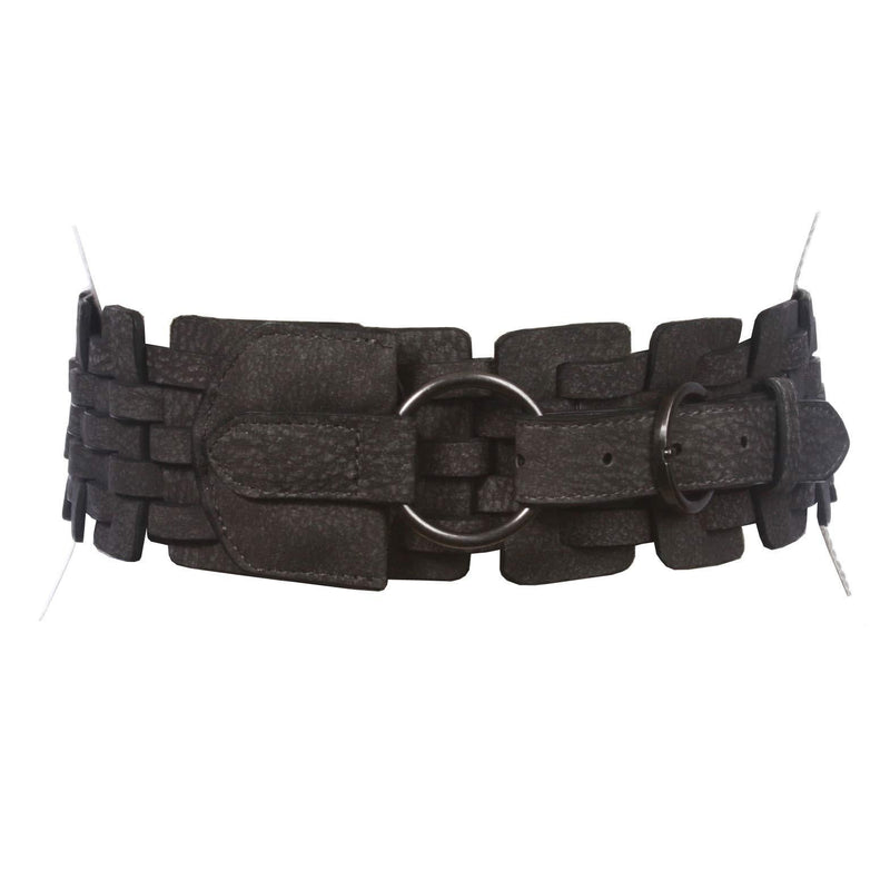 [Australia] - 3" (75 mm) Wide High Waist Fashion Ring Fold Braided Stretch Belt S/M 26''~30" Grey 