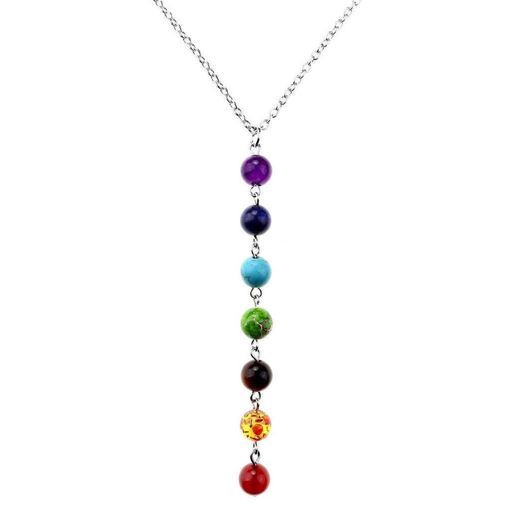 [Australia] - JOVIVI Natural Crystal 7 Chakra Healing Gemstones Pendant Necklace with 22" Long Stainless Chain for Women Girls 