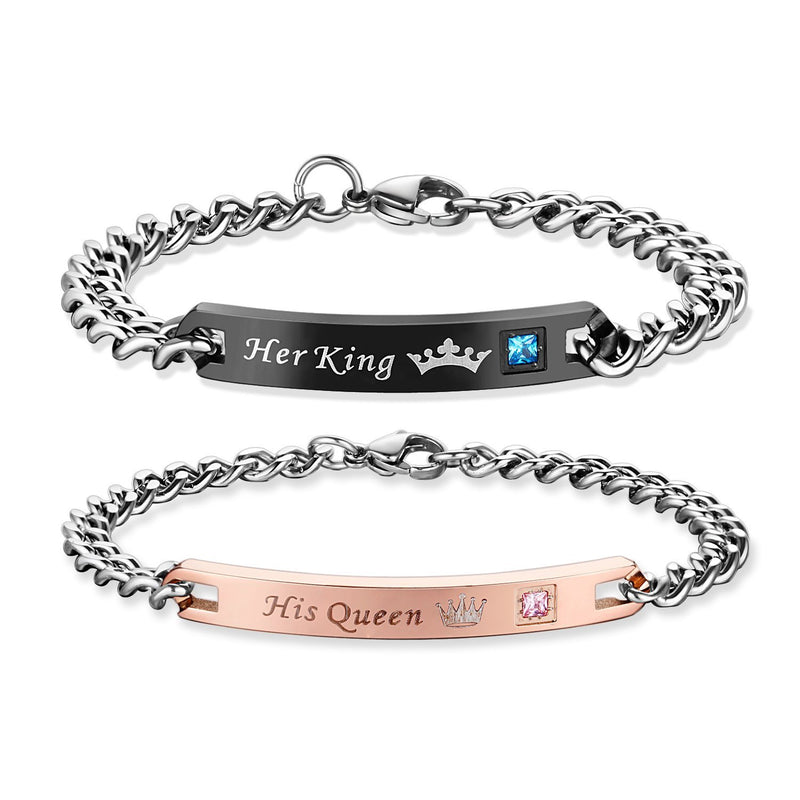 [Australia] - coai His and Hers Stainless Steel Matching Couples Bracelets His Queen & Her King 