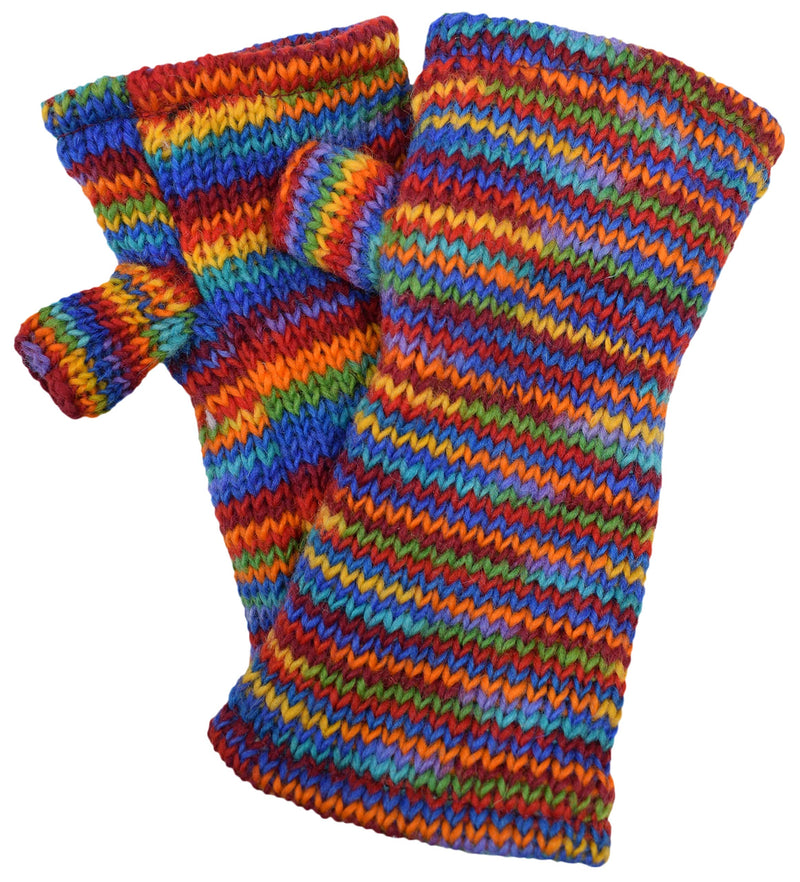 [Australia] - Gheri Women's Warm Woolen Fleece Lined Hand Knitted Striped Mittens Handwarmers D 