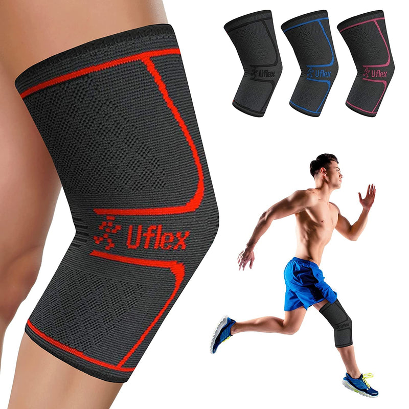 [Australia] - Uflex Athletics (Medium) Knee Compression Sleeve Support for Running, Jogging, Sports, Joint Pain Relief, Arthritis and Injury Recovery-Single Wrap Red M 