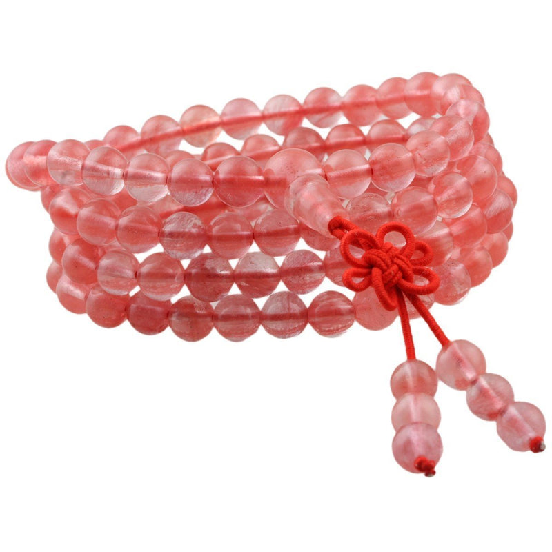 [Australia] - Shanxing 108 Prayer Beads Mala Bracelet Tibetan Buddhist Buddha Meditation Stone Necklace,Cherry Quartz 