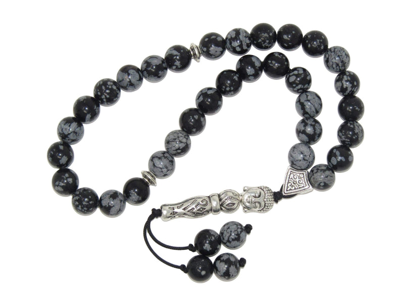 [Australia] - Jeannieparnell 007SO - Prayer Worry Beads Tasbih 8mm Snowflake Obsidian Gemstone Beads Handmade Design 