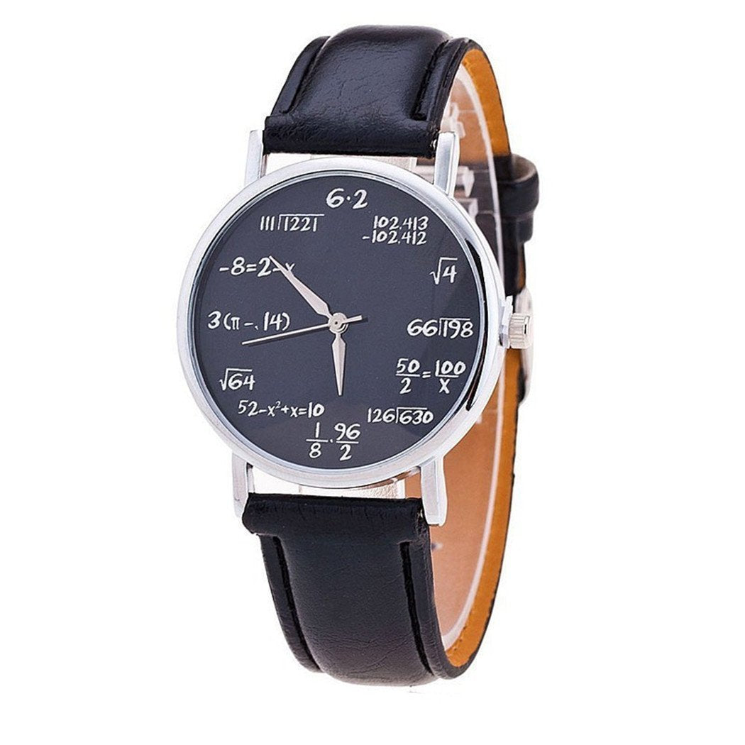 Modern Novelty Wrist Watches w/Math Equations on Dial & Leather Bands Gift