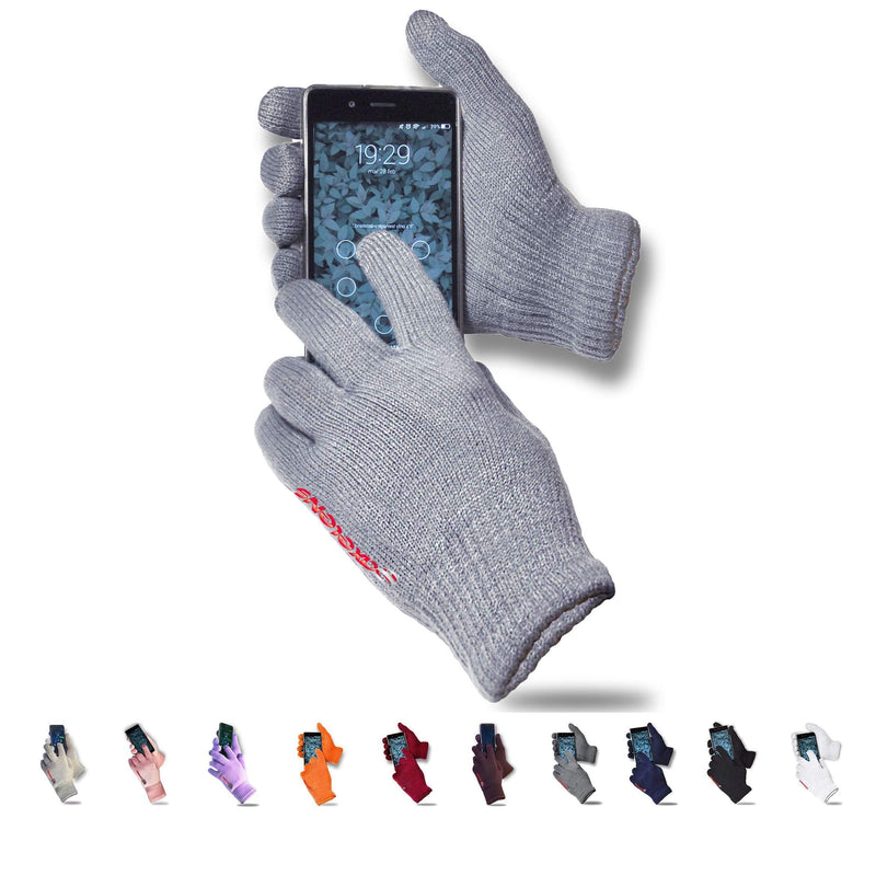 [Australia] - axelens Mens Womens Touchscreen Knitted Gloves Warm Capacitive Winter Fleece Lining - For Smartphones, Phones and Tablets – GREY One Size 