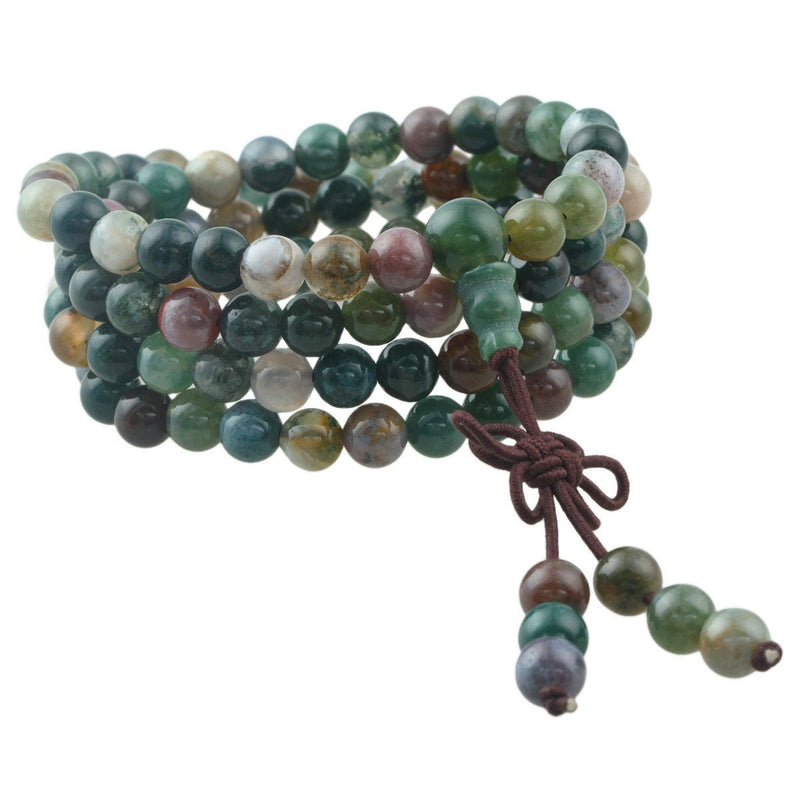 [Australia] - Shanxing 108 Prayer Beads Mala Bracelet Tibetan Buddhist Buddha Meditation Stone Necklace,Moss Agate 