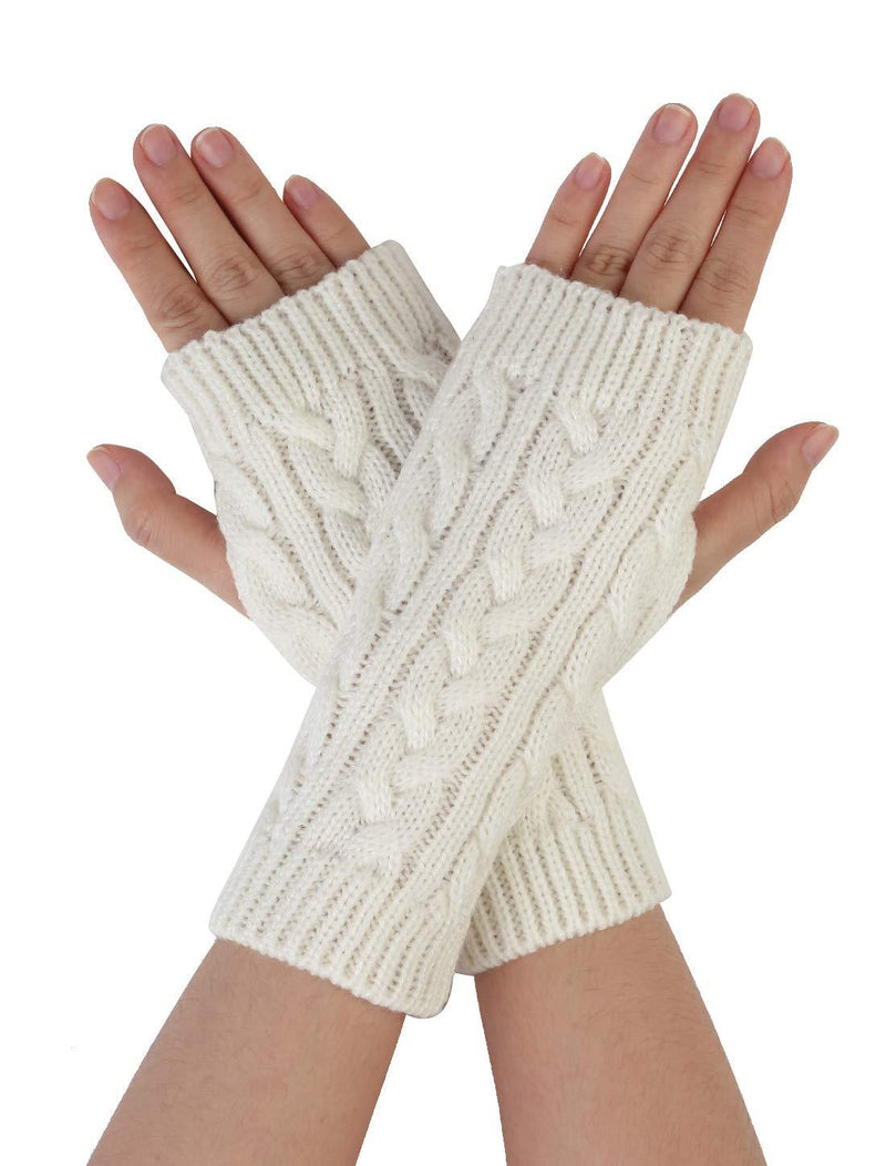 [Australia] - sourcing map Men Women Winter Wrist Warmer Stretchy Elastic Thumbhole Knitted Fingerless Gloves One Size White 