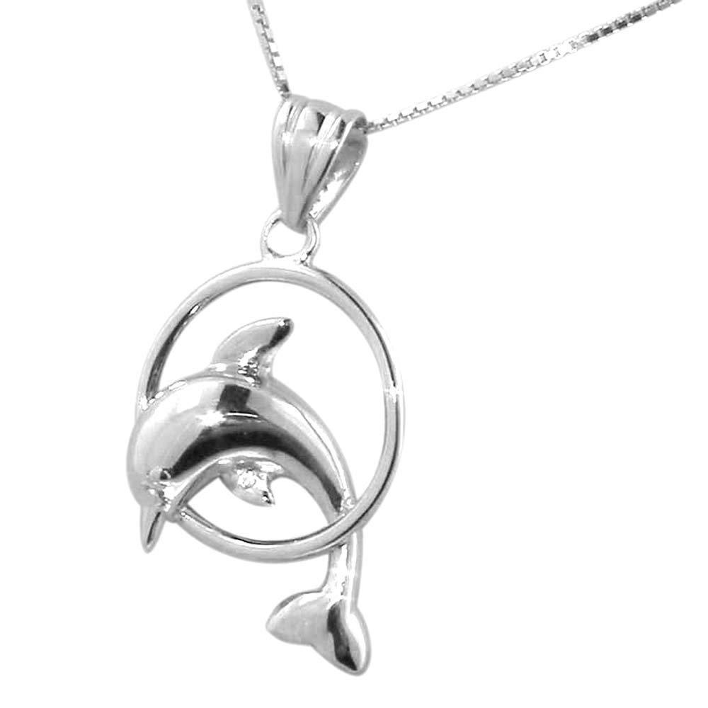 [Australia] - Solid 925 Sterling Silver Dolphin Pendant with Chain 45.0 Millimetres 