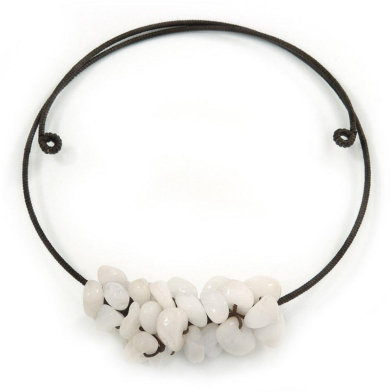 [Australia] - Avalaya Chunky Semiprecious Stone Cluster Pendant with Flex Wire Choker Necklace - Adjustable 