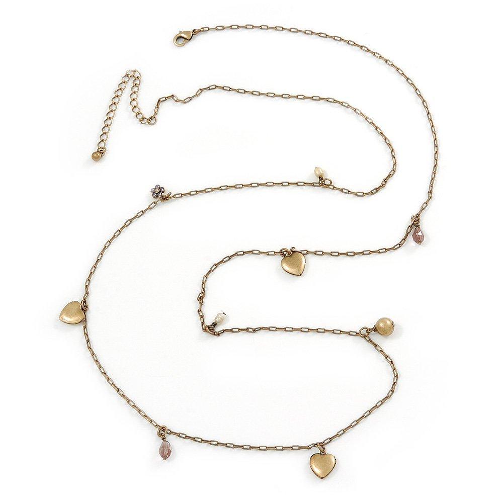 [Australia] - Avalaya Vintage Inspired Heart Locket Charm Long Chain Necklace - 90cm L/ 7cm Ext 