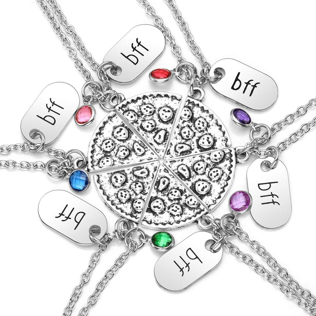 [Australia] - JOVIVI Antique Silver Rhinestone Pizza Puzzle Slice bff Best Friend Forever Friendship Necklace For Women Girls, Set of 6 