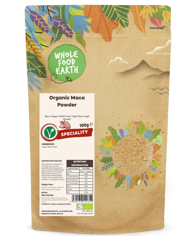 [Australia] - Wholefood Earth Organic Maca Powder 100g Raw | Vegan | GMO Free | High Fibre | High Protein | Certified Organic 