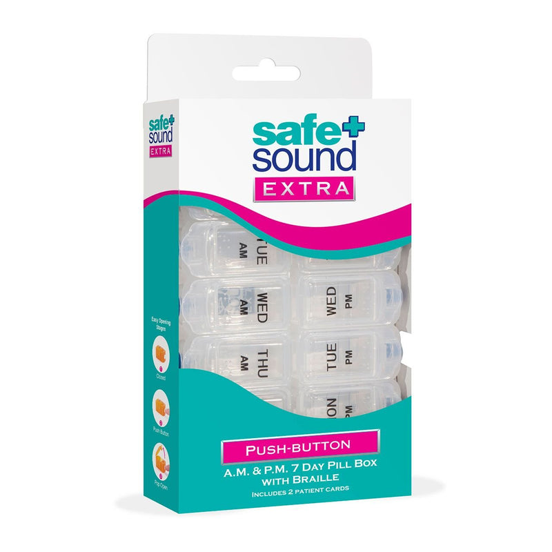 [Australia] - Safe and Sound 7 Day 14 Compartment AM and PM Push-button Easy-open Pill Box, Printed and Braille, Includes Two Patient Record Cards 14 Count (Pack of 1) 
