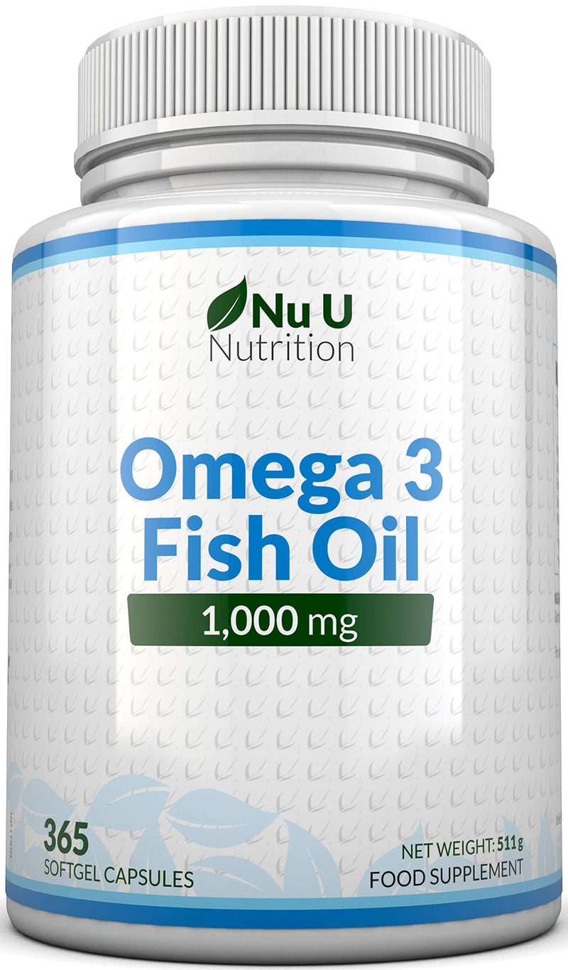 [Australia] - Omega 3 Fish Oil 1000mg - 365 Softgel Capsules - Up to 12 Month�s Supply - Pure Fish Oil with Balanced EPA & DHA - Contaminant Free Omega 3 - Made in The UK by Nu U Nutrition 