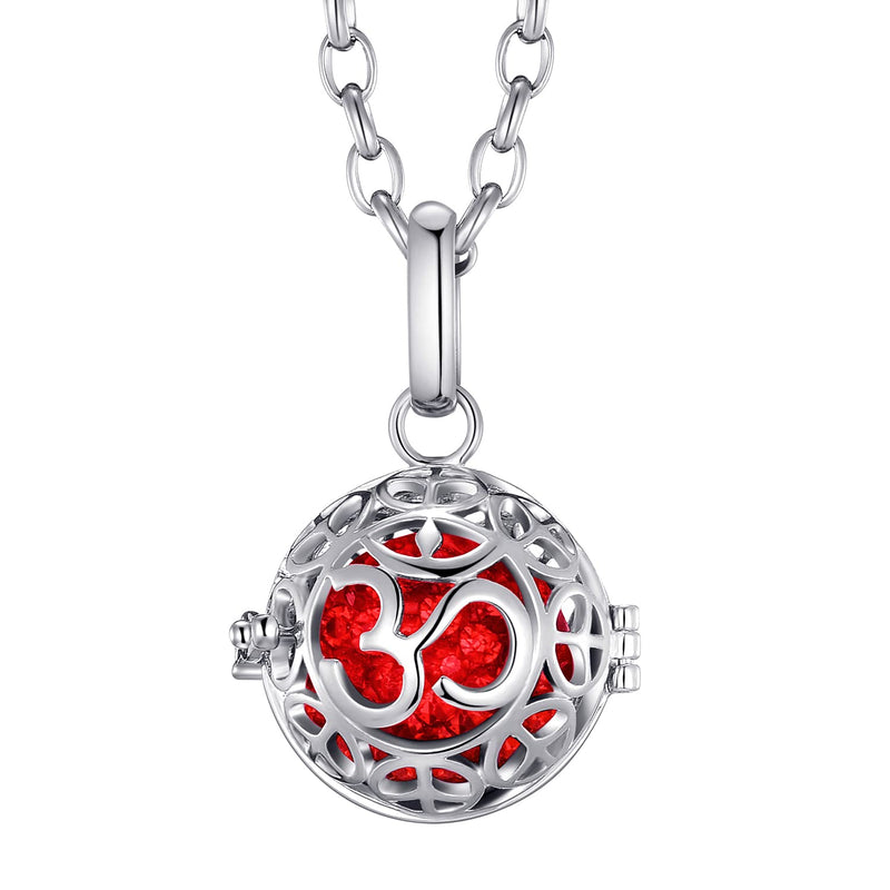 [Australia] - Morella Women Necklace Stainless Steel 70 cm 27,5" with OM Mantra Pendant for Sound Balls Ø 16 mm 0,63" in a Velvet Jewelry Bag Red Ii 