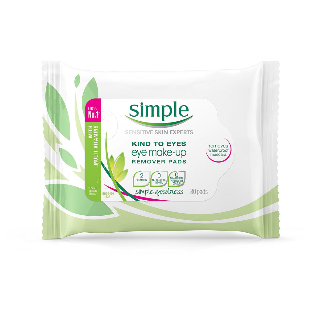 [Australia] - Simple Kind to Skin Eye Make-Up Remover With No Harsh Chemicals Pads to Remove Make-Up, Even Waterproof Mascara 30 Pieces 