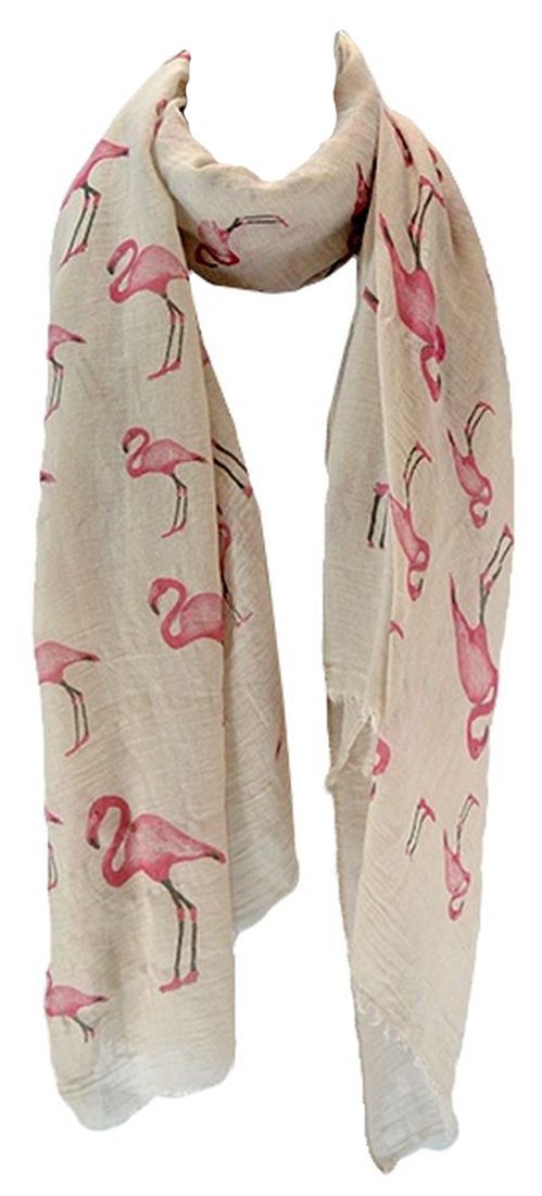 [Australia] - Kukubird Flamingo Unicorn Print Frayed Cotton Scarf Shawl/Wrap/Pashmina - Christmas Stocking Filler Beige 