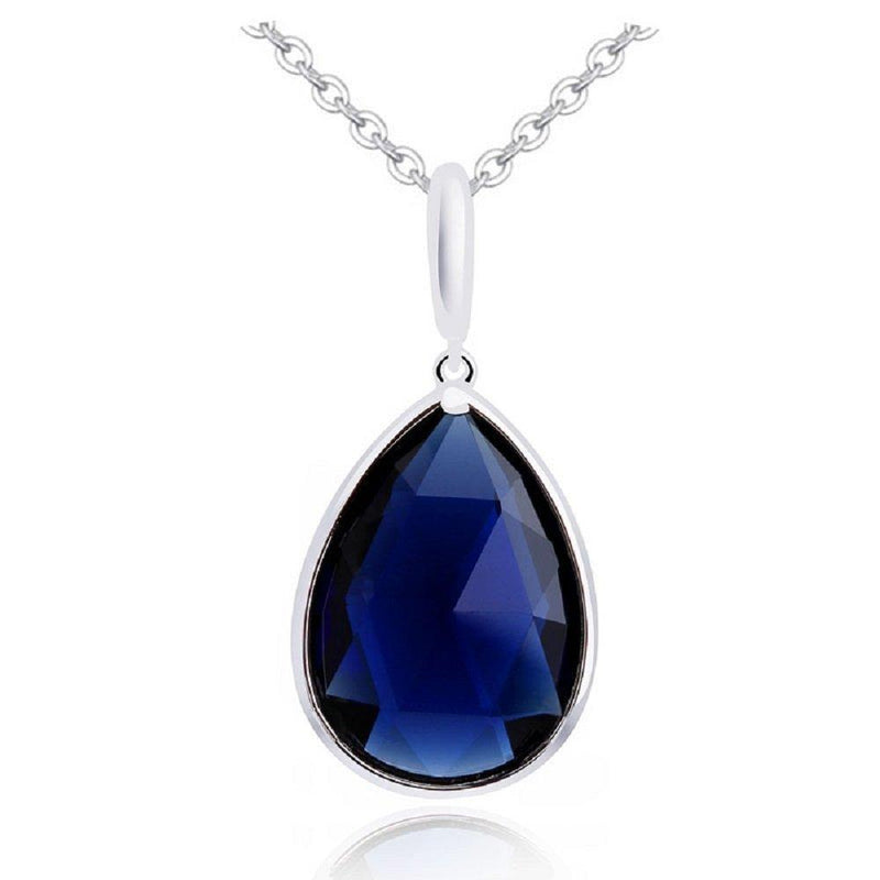 [Australia] - Teardrop Pendant Necklace with Blue Simulated Sapphire or Simulated Amber Topaz Zirconia Crystals 18 ct White Gold Plated for Women 18" 