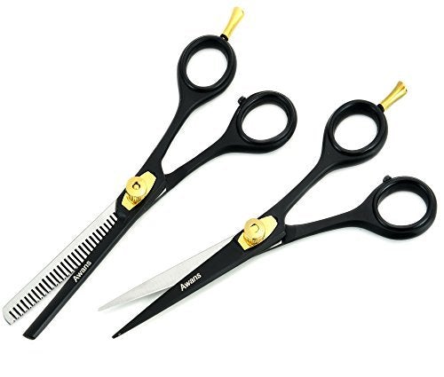 [Australia] - Awans Professional Hairdressing Barber Salon Scissors 6", Thinning Scissors 6" Set, BLACK With Case 