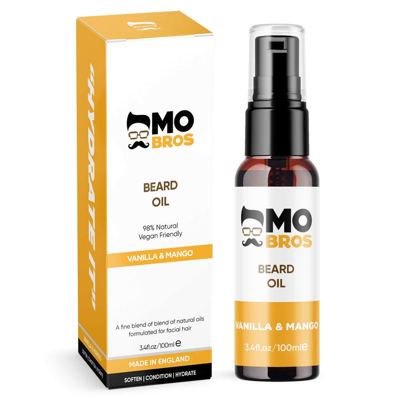 [Australia] - Beard Oil 100ml | Vanilla & Mango | Beard Care for Men | Softens, Hydrate & Conditions Facial Hair | Promotes Growth, Reduces Dryness & Itching | Contains Natural & Premium Ingredients Argan, Jojoba, Sweet Almond & Grapeseed Oil 