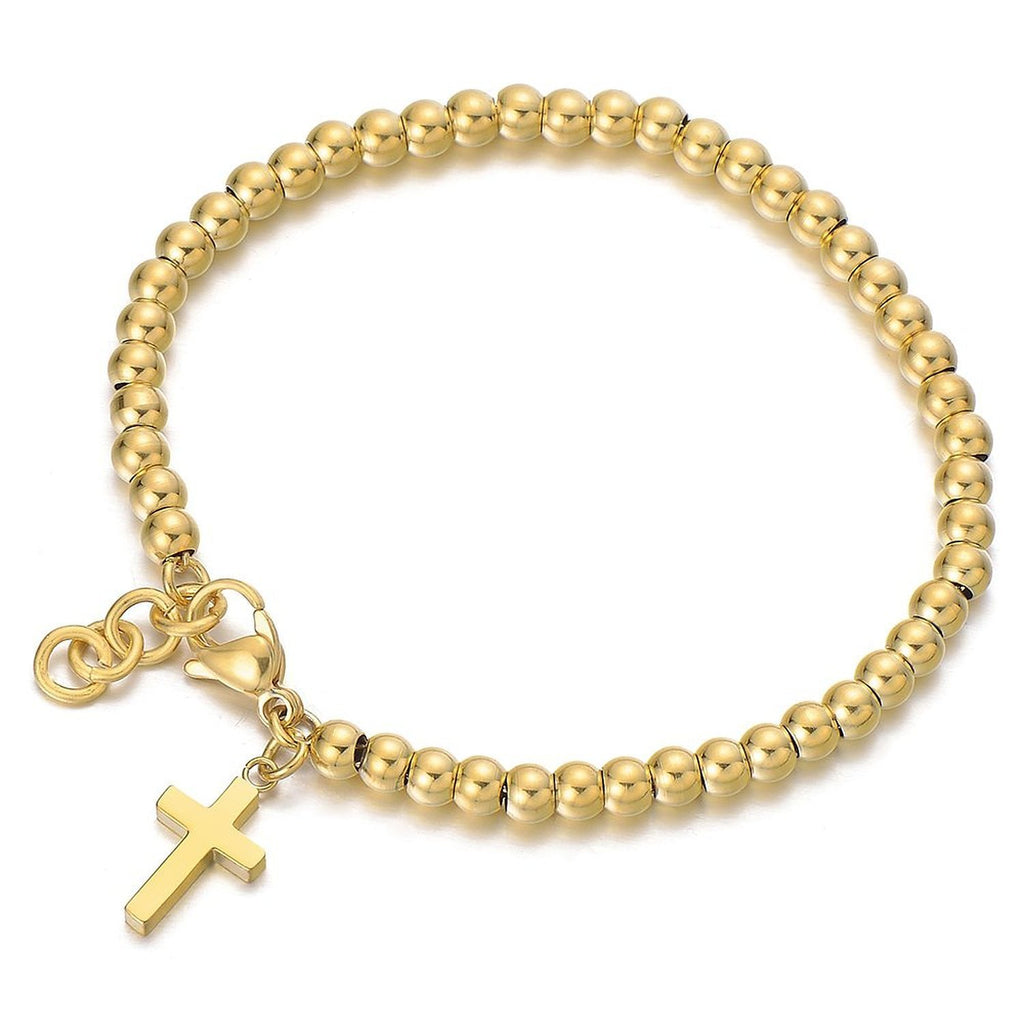 [Australia] - COOLSTEELANDBEYOND Ladies Gold Link Charm Bracelet with Dangling Cross Charm Stainless Steel 