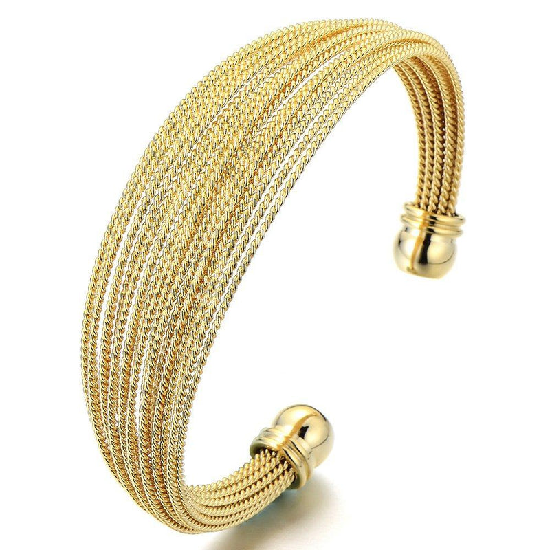 [Australia] - COOLSTEELANDBEYOND Multi-Strand Women's Stainless Steel Gold Color Adjustable Cuff Bangle Bracelet 