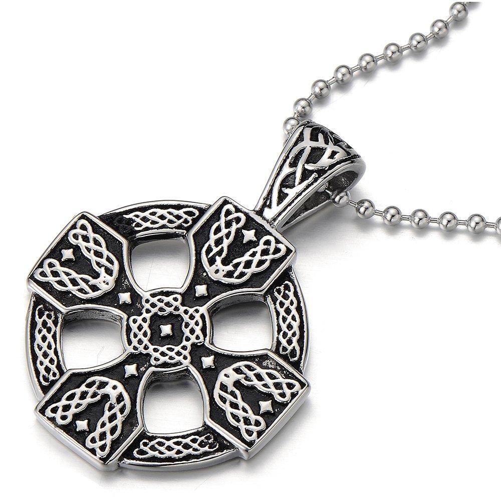 [Australia] - COOLSTEELANDBEYOND Stainless Steel Mens Women Celtic Cross Pendant Necklace Silver Black Two-Tone with 23.6 in Ball Chain 