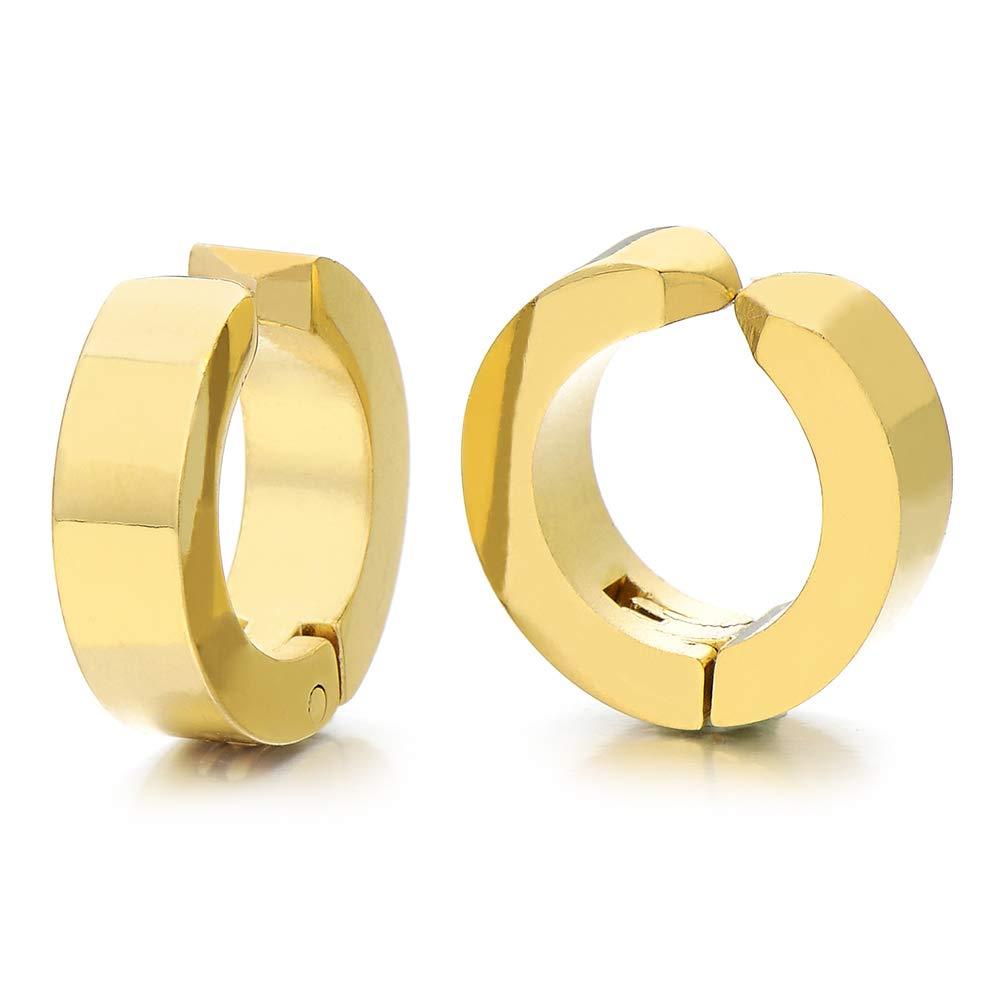 [Australia] - Pair Stainless Steel Gold Huggie Hinged Hoop Earrings Non-Piercing Clip On Earrings Unisex Men Women Boys 