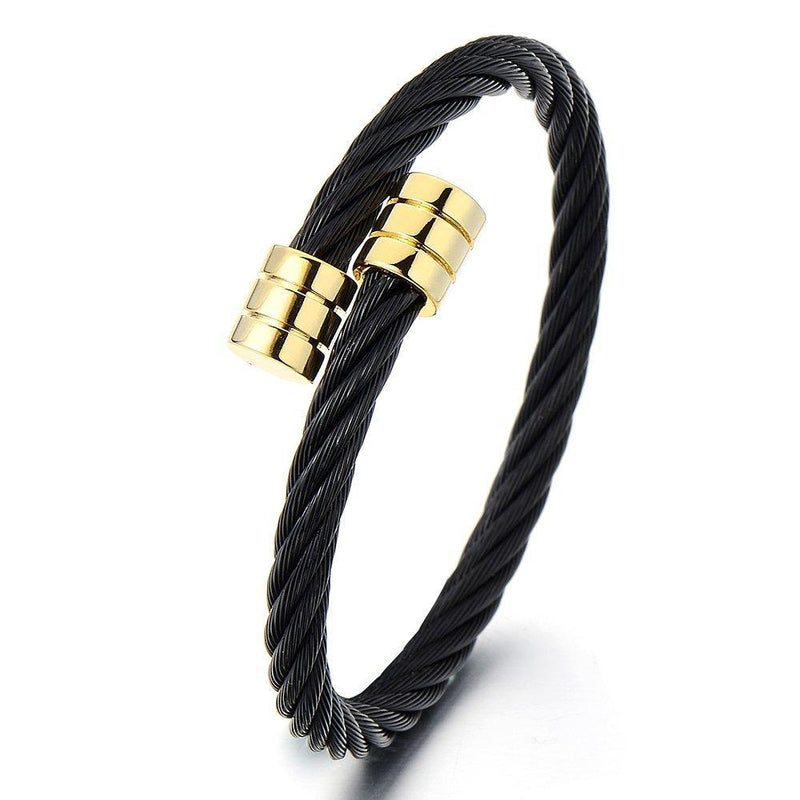 [Australia] - COOLSTEELANDBEYOND Mens Womens Twisted Cable Cuff Bangle Bracelet Stainless Steel Gold Black Two-Tone Polished 