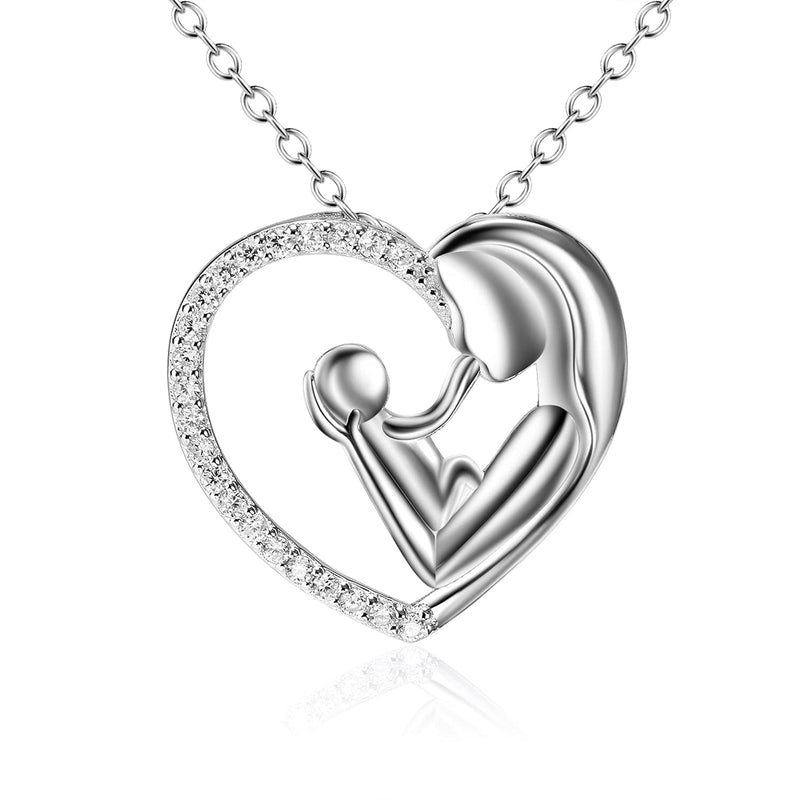 [Australia] - Gifts for Mum, 925 Sterling Silver Mother Daughter Love Heart Necklace Pendant Jewellery Gifts For Women with 18" Chain (Mum necklace A) Silver mum necklace 