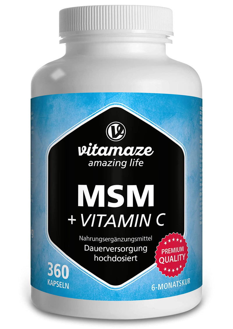 [Australia] - MSM Capsules with Vitamin C - 360 Capsules for 6 Months - 1334 mg Daily Dose of Organic Sulfur Powder, 99.9% Pure Methylsulfonylmethane - German Quality Supplement MSM and Vitamin C 