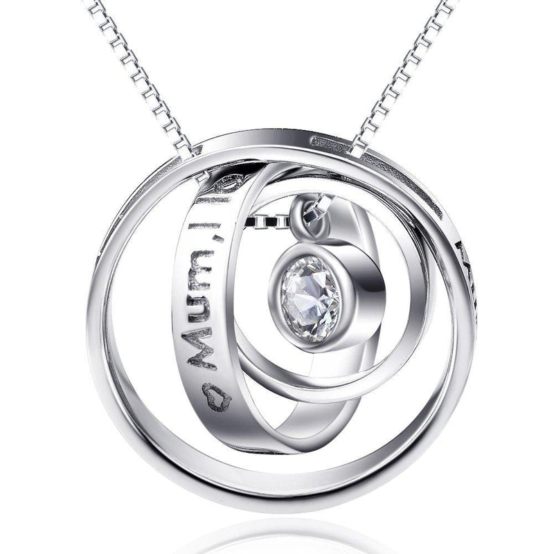 [Australia] - Gifts for Mum Sterling Silver Engraved Three Ring Pendant Necklace Jewellery for Mum A Mum, Thank you for all you do 