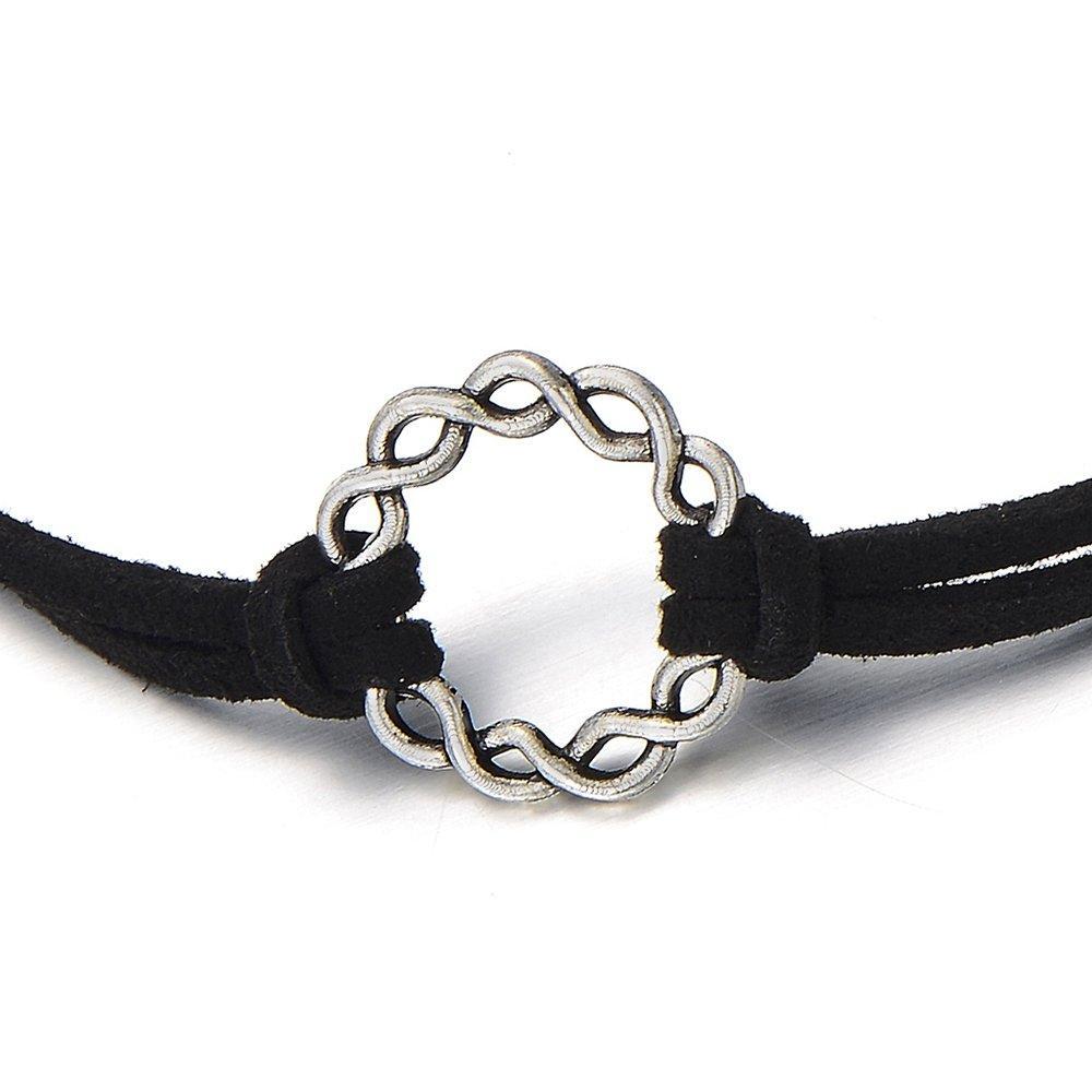 [Australia] - COOLSTEELANDBEYOND Ladies Black Choker Necklace with Woven Circle Charm Pendant 