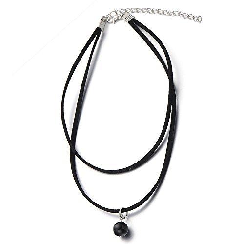 [Australia] - COOLSTEELANDBEYOND Ladies Black Choker Necklace with Black Bead Charm Pendant 