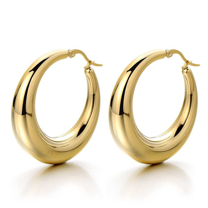 [Australia] - Pair Stainless Steel Hollow Circle Huggie Hinged Hoop Earrings for Women Girls Gold Color 