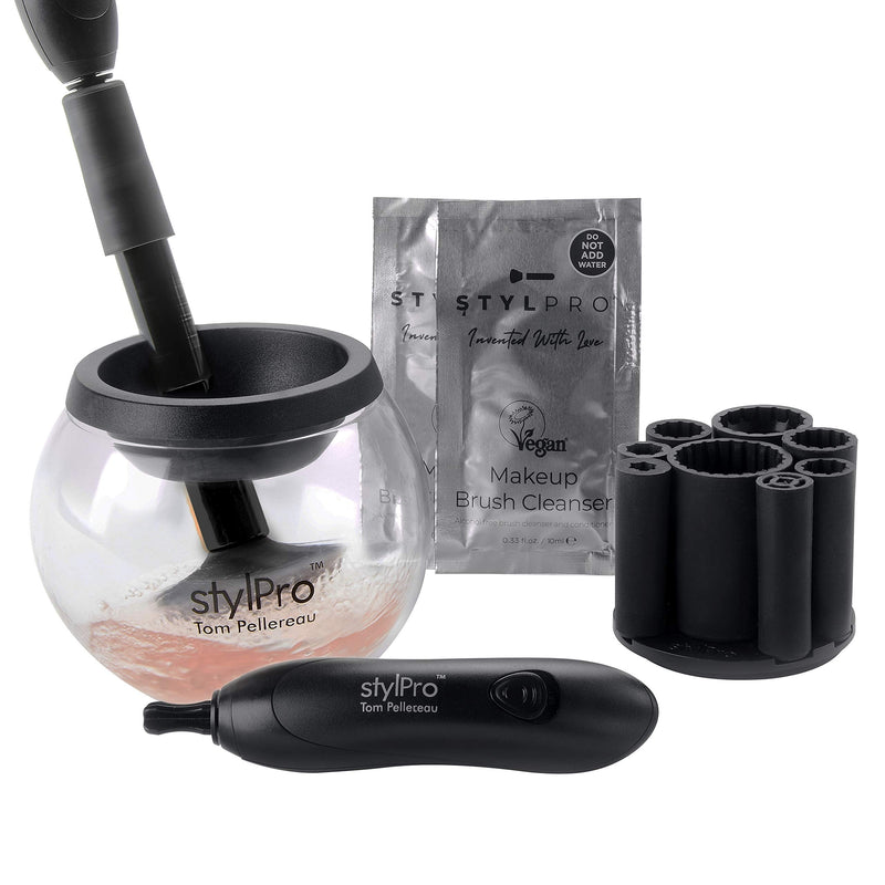 [Australia] - STYLPRO Electric Makeup Brush Cleaner and Dryer Machine with 8 Brush Collars, Brush Cleanser - Fast, Automatic Spinning Brush Cleaner with Heat-Resistant Bowl - Premium Makeup Brush Cleaning Kit 