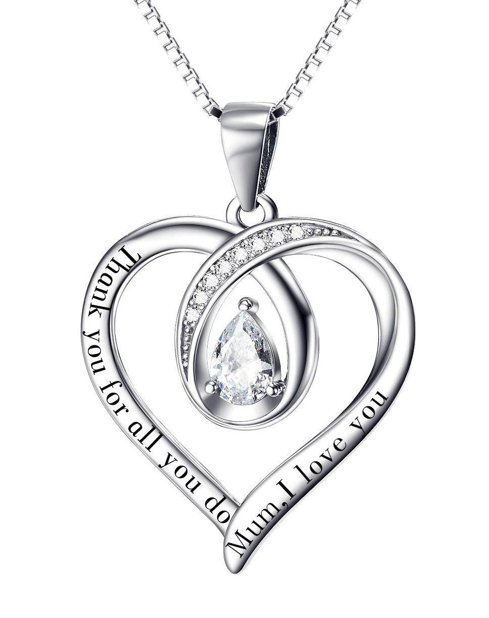 [Australia] - Gifts for Mum Necklace Mum Gifts Birthday Gifts for Mum Silver Necklace Mum Necklace I Love You Mum Thank You for All You Do Heart Necklace for Nana For Mum 20inch 